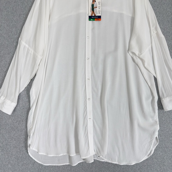 Lands End Womens Swim Cover Up White XL / XXL Long Sleeves Button Up Tunic Shirt - Picture 3 of 16